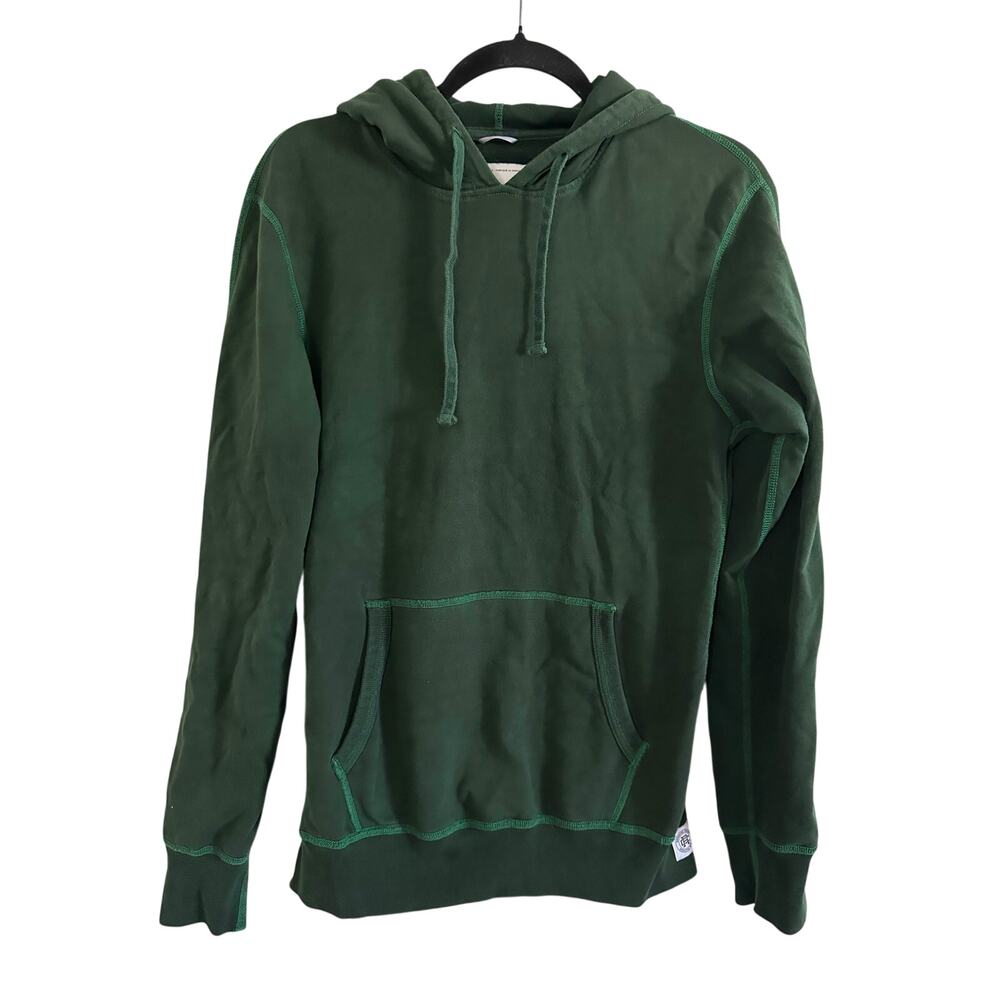 REIGNING CHAMP Green Pullover Hoodie Sweatshirt Contrast Stitching - Sz Small